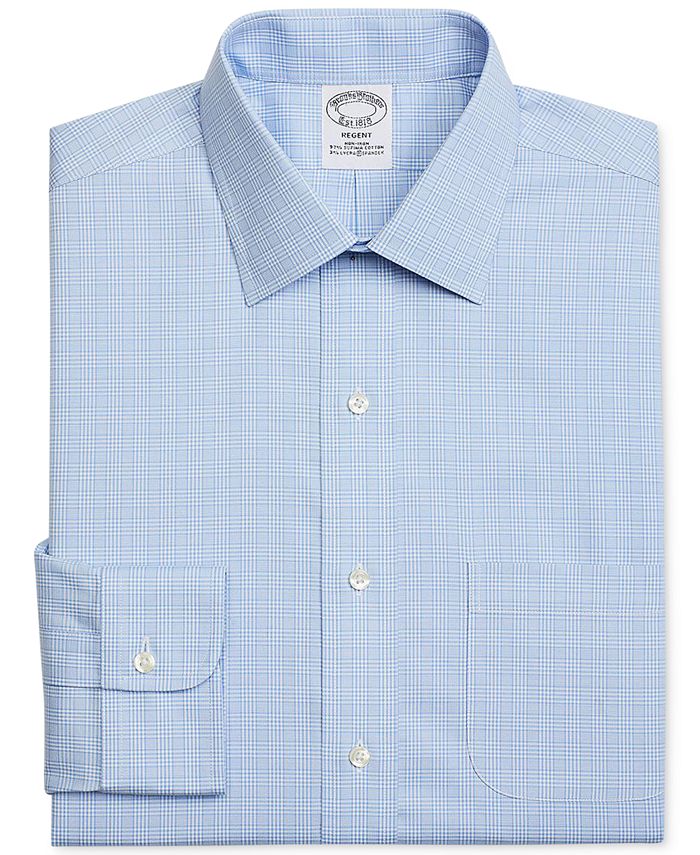 Brooks Brothers Men's Regent Slim-Fit Non-Iron Blue Plaid Dress Shirt ...