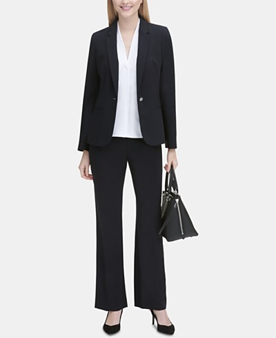 Le Suit Woman Polyester Pant Suit Size 12 Navy Blue Lined Notch Collar 2PC  New