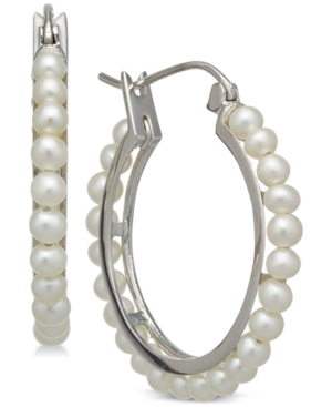 image of Cultured Freshwater Pearl (3mm) Hoop Earrings in Sterling Silver