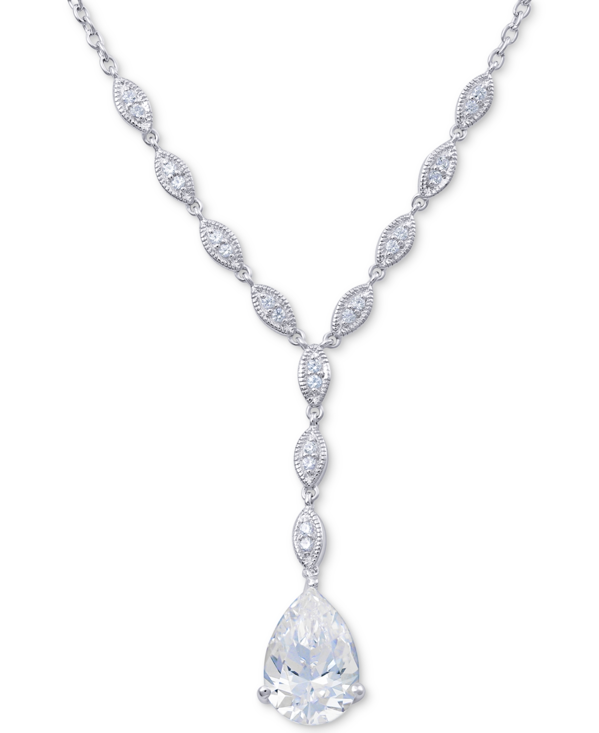 Cubic Zirconia 18" Lariat Necklace in Sterling Silver - Sterling Silver
