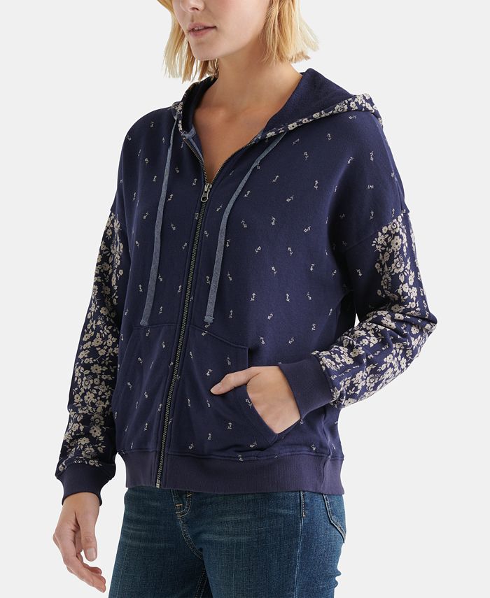 Lucky Brand Cotton Floral-Print Zip-Front Hoodie - Macy's