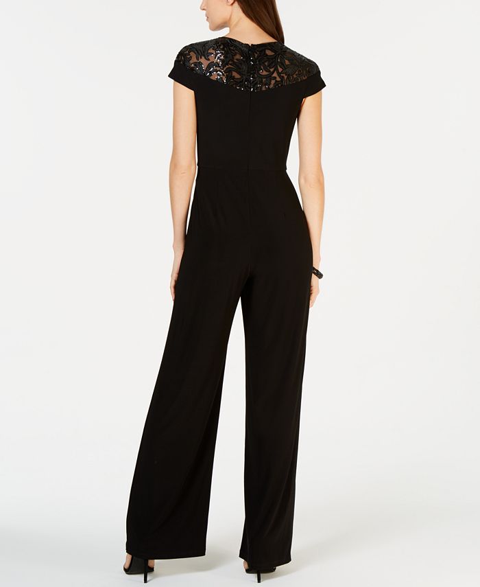 Adrianna Papell Embroidered Illusion Jumpsuit - Macy's