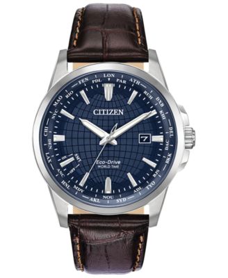Citizen - Men's World Time Brown Leather Strap Watch 41mm