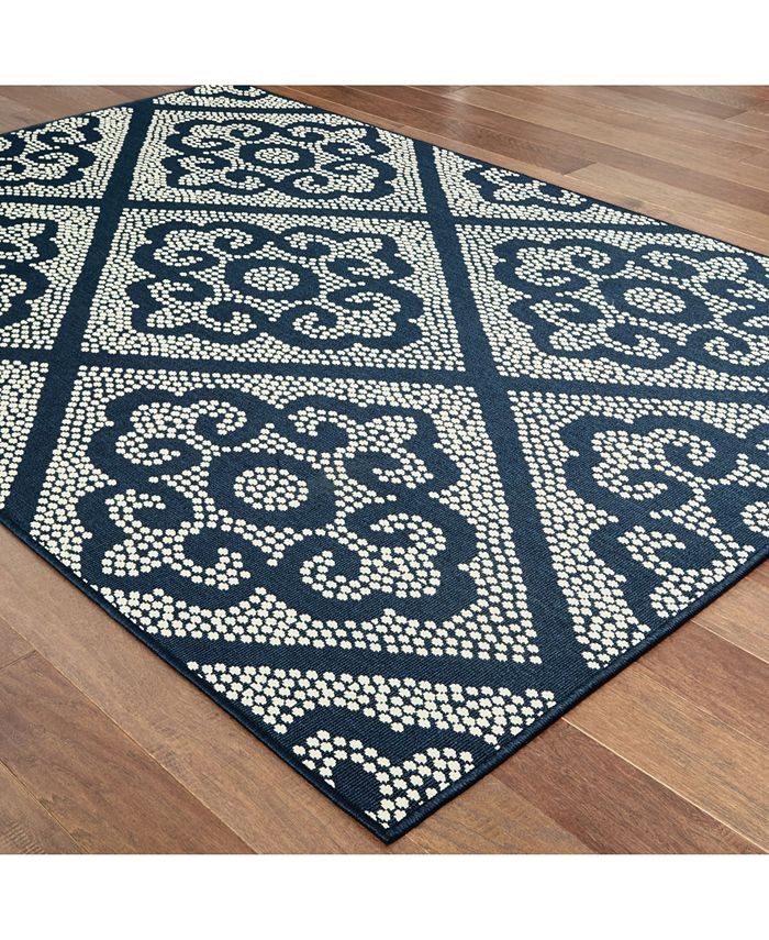 Oriental Weavers Marina 3804B Navy/Ivory 6'7" x 9'6" Indoor/Outdoor