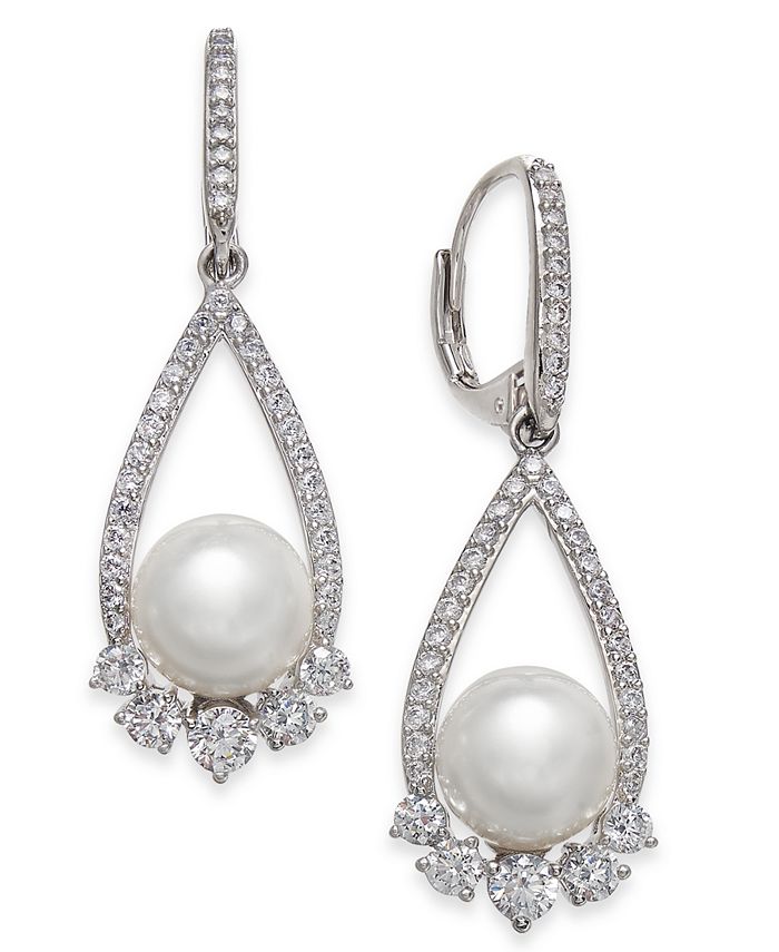 Eliot Danori Silver-Tone Crystal & Imitation Pearl Drop Earrings ...