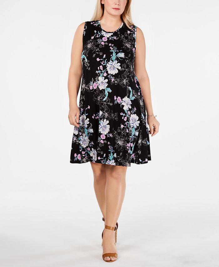Style & Co Plus Size Floral-Print Swing Dress, Created for Macy's - Macy's