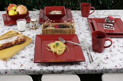 16 Piece Square Beaded Stoneware Dinnerware set, Service for 4