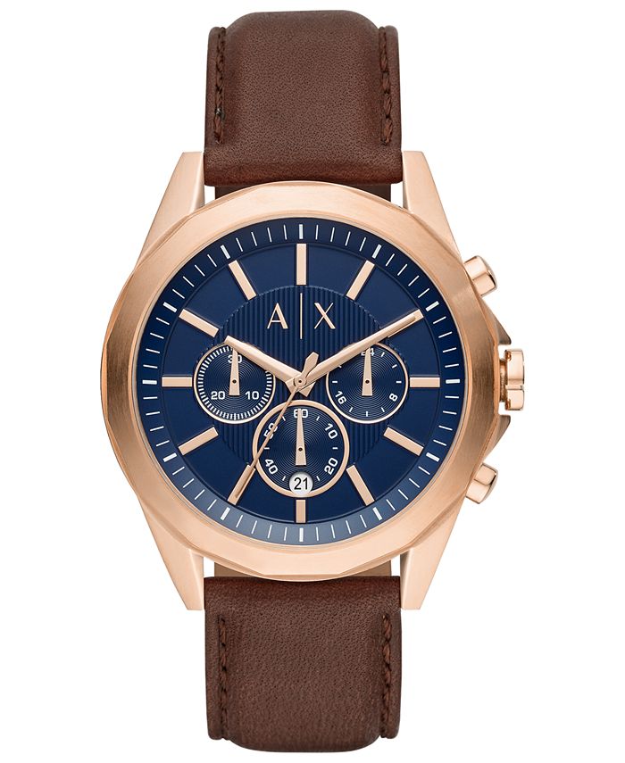 A|X Armani Exchange Men's Chronograph Drexler Brown Leather Strap Watch ...