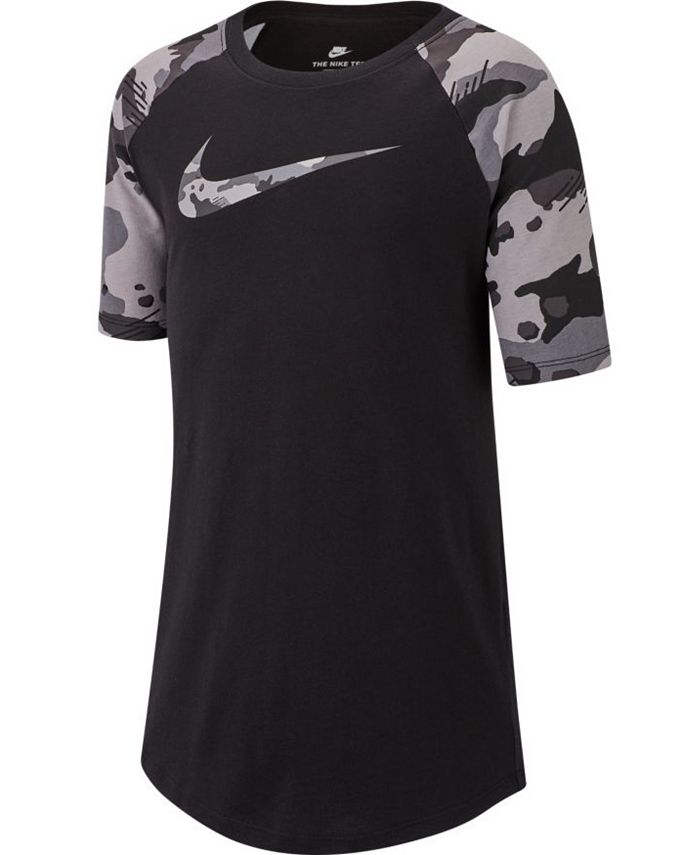 Nike Big Boys Camo-Sleeve Swoosh-Print Cotton T-Shirt - Macy's