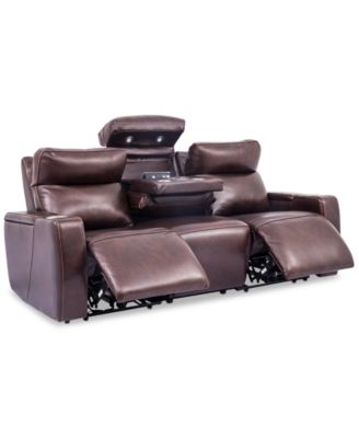 Furniture - Oaklyn 85" 3-Piece Leather Sofa with 2 Power Recliners, Power Headrests, USB Power Outlet And Drop Down Table