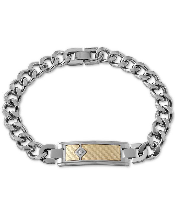 Macy's Men's Diamond Accent ID Bracelet in 18k Gold & Stainless Steel