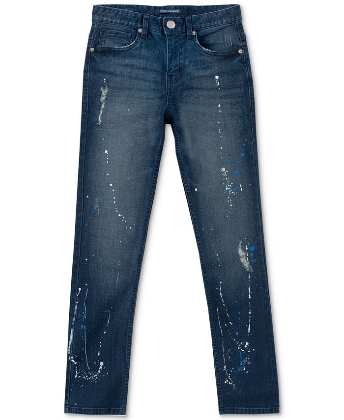 Calvin Klein Big Boys Skinny-Fit Paint Splatter Jeans - Macy's