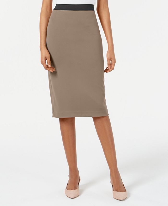 Khaki below top knee pencil skirt
