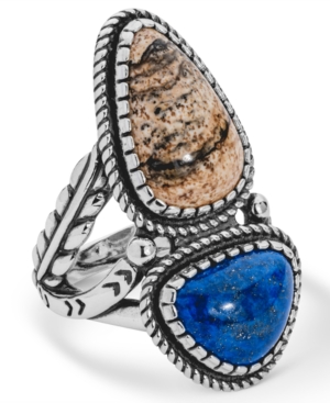 image of American West Picture Jasper and Blue Lapis Ring in Sterling Silver