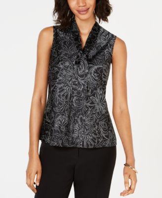 Kasper - Petite Printed Tie-Neck Top