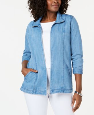 Karen Scott Denim Zip-Front Jacket 