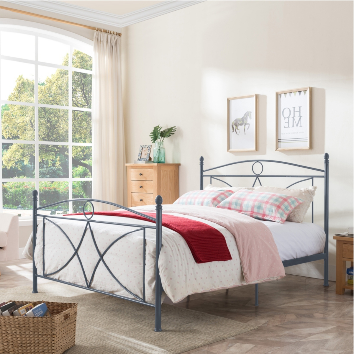 Noble House Delphine Queen Bed Frame In Dark Grey
