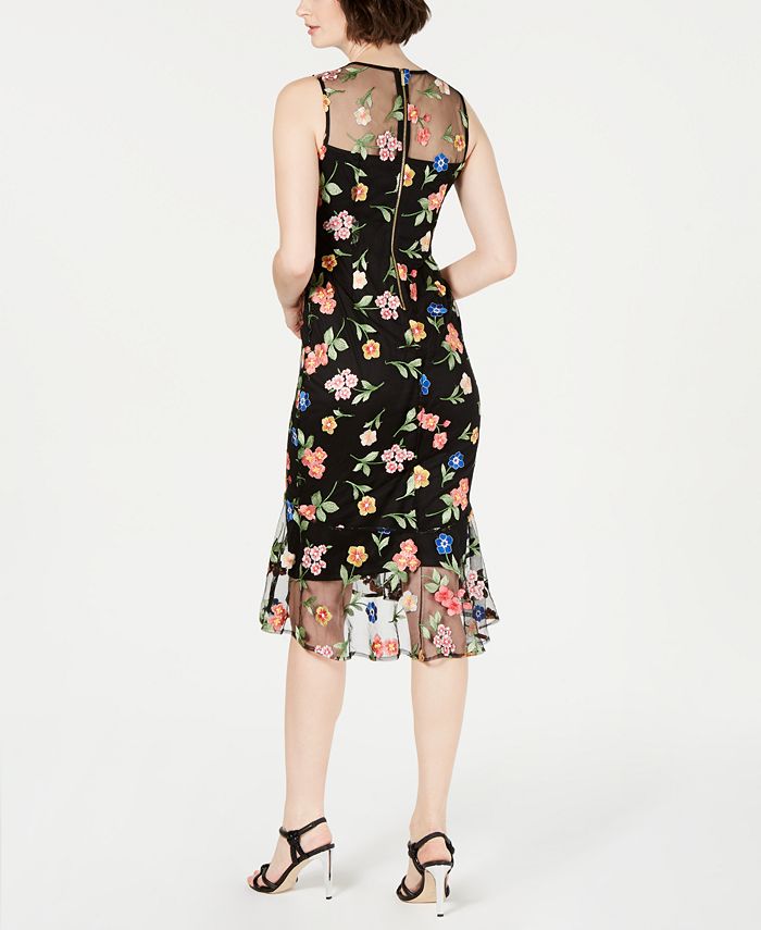 Calvin Klein Embroidered Floral-Print Flounce Midi Dress - Macy's
