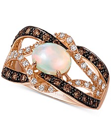 Neopolitan Opal (5/8 ct. t.w.), Vanilla Diamond (1/5 ct. t.w.), and Chocolate Diamond (1/3 ct. t.w.) Braided Statement Ring in 14k Rose Gold