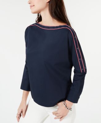 Tommy Hilfiger - Snap-Sleeve Boat-Neck Top