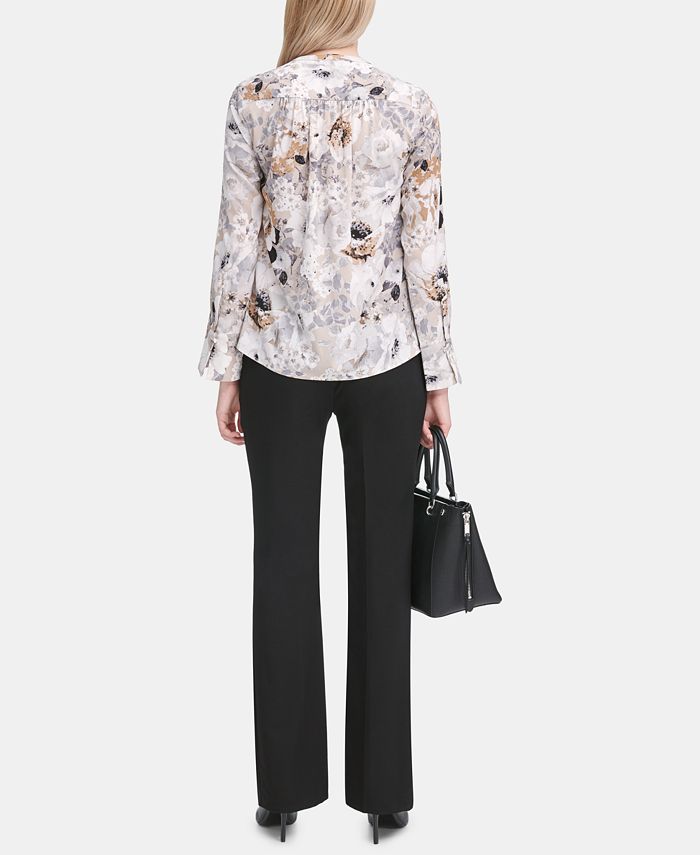 Calvin Klein Long-Sleeve Floral V-Neck Blouse - Macy's