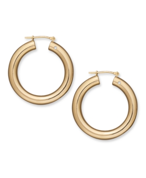Signature Gold Diamond Accent Round Hoop Earrings in 14k Gold over Resin