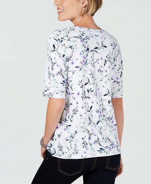 Karen Scott FloralPrint ElbowSleeve Top, Created for Macy's & Reviews