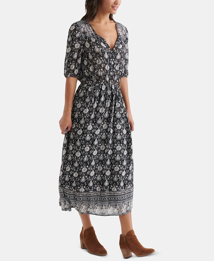 Lucky Brand Printed Peasant Dress - Macy's