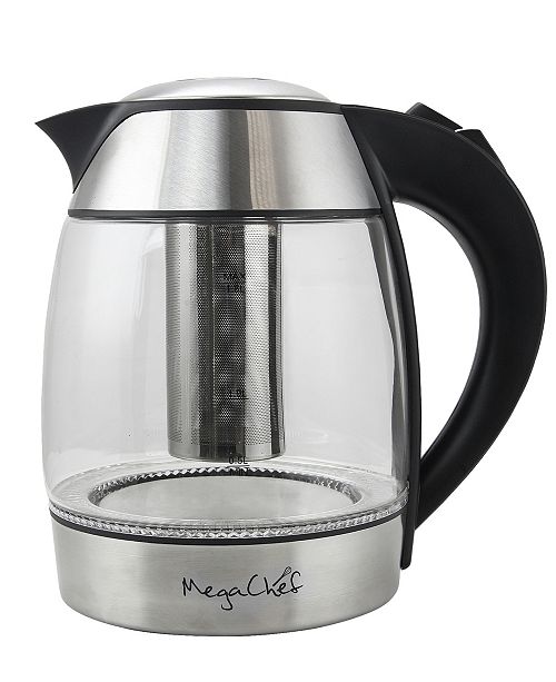MegaChef 1.8Lt. Glass Body and Stainless Steel Electric Tea Kettle with