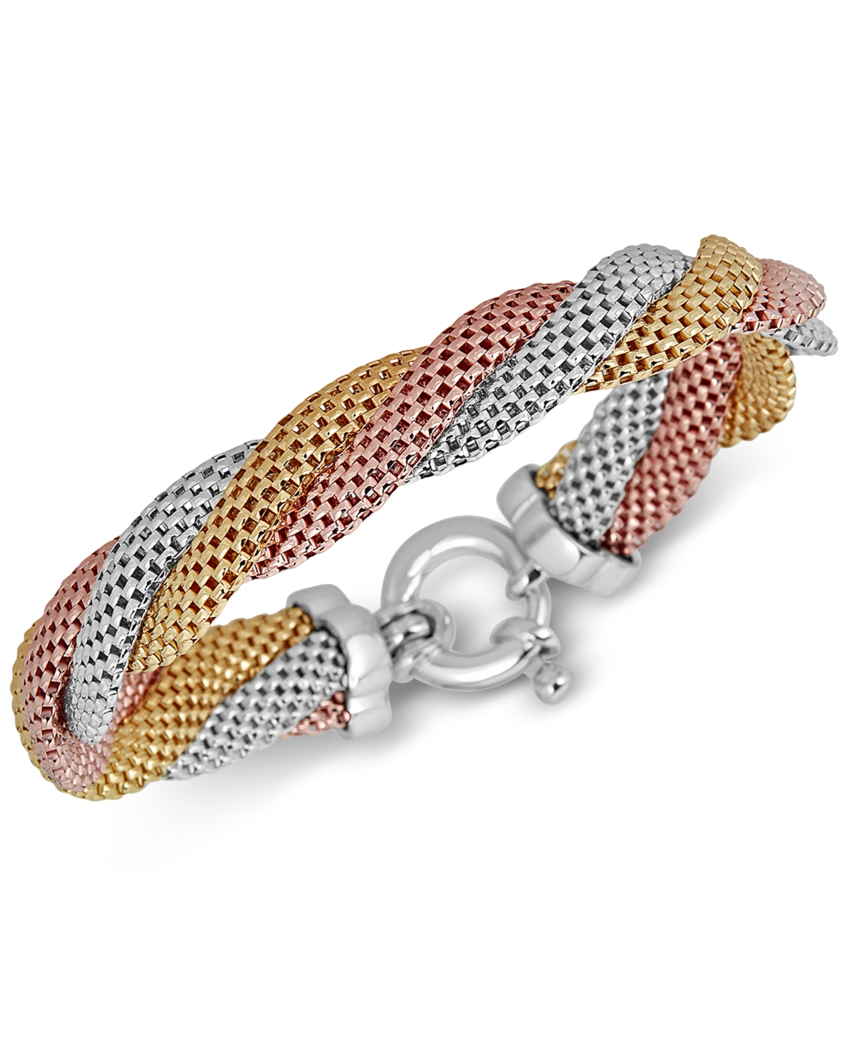 Mesh Twist Bracelet in Tri-Tone Sterling Silver - Tricolor