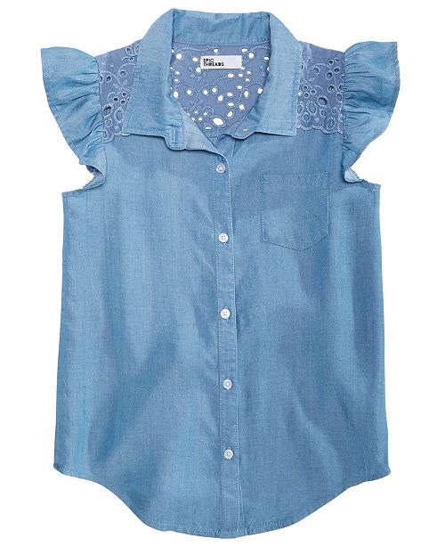 Epic Threads Big Girls Eyelet Chambray Shirt, Created for Macy's