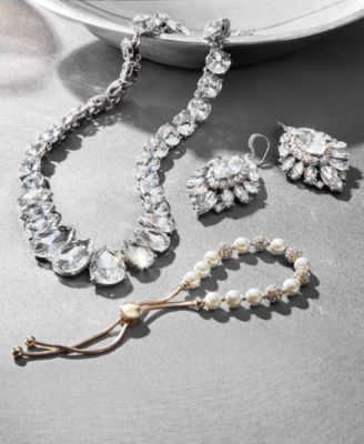 Pav&eacute; & Imitation Pearl Slider Bracelet, Created for Macy's 