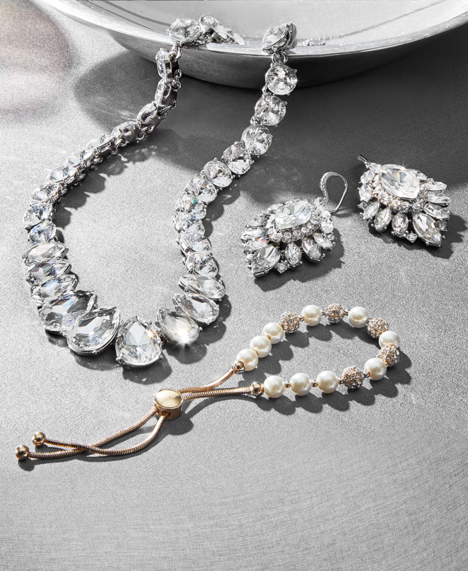 Pav&eacute; & Imitation Pearl Slider Bracelet