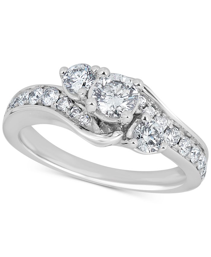 Macy's Diamond (1 ct. t.w.) Swirl Engagement Ring in 14k White Gold