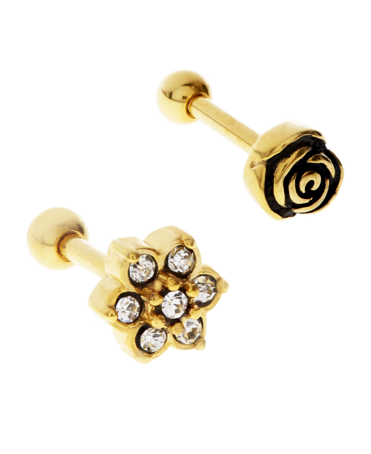 Bodifine Stainless Steel Set of 2 Flower Tragus - Gold