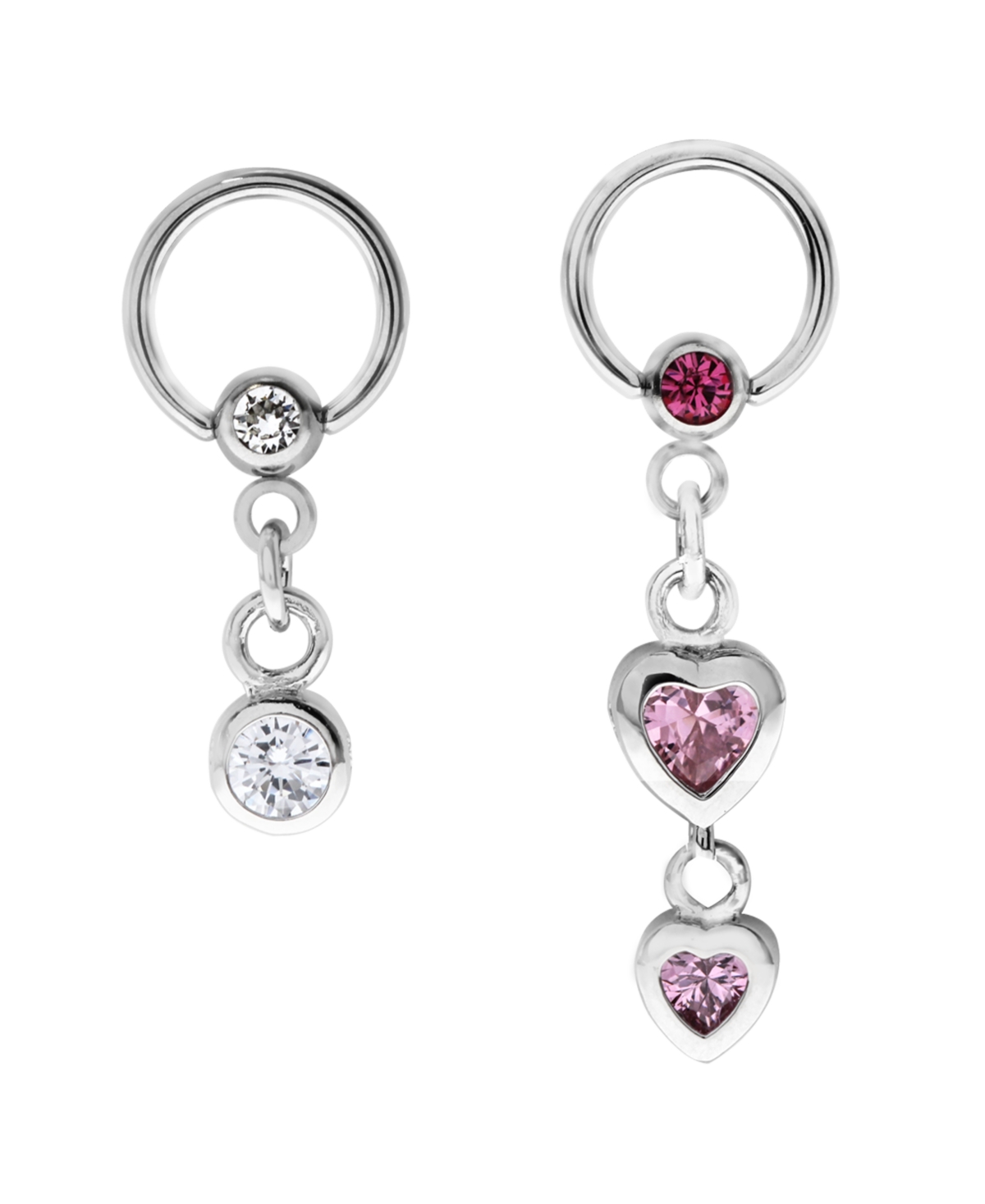 Bodifine Stainless Steel Set of 2 Crystal Drop Charm Cartilage Rings - Asstd
