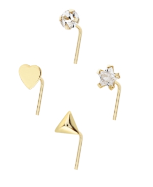image of Bodifine 10K Gold Crystal and Shaped Nose Studs Set of 4