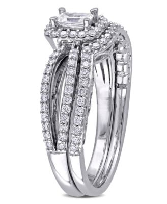 Certified Diamond (3/4 ct. t.w.) Emerald-Shape Halo Split Shank Bridal Set in 14k White Gold