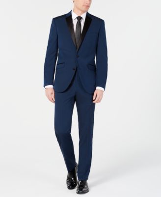 Kenneth Cole Reaction - Men's Techni-Cole Slim-Fit Stretch Notch Lapel Deep Blue Tuxedo