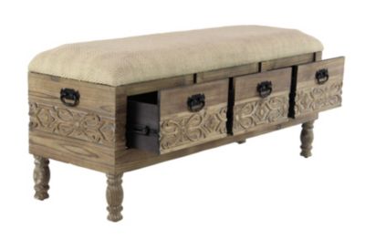 Rustic 20" x 47" Three-Drawer Storage Bench with Cushioned Seat