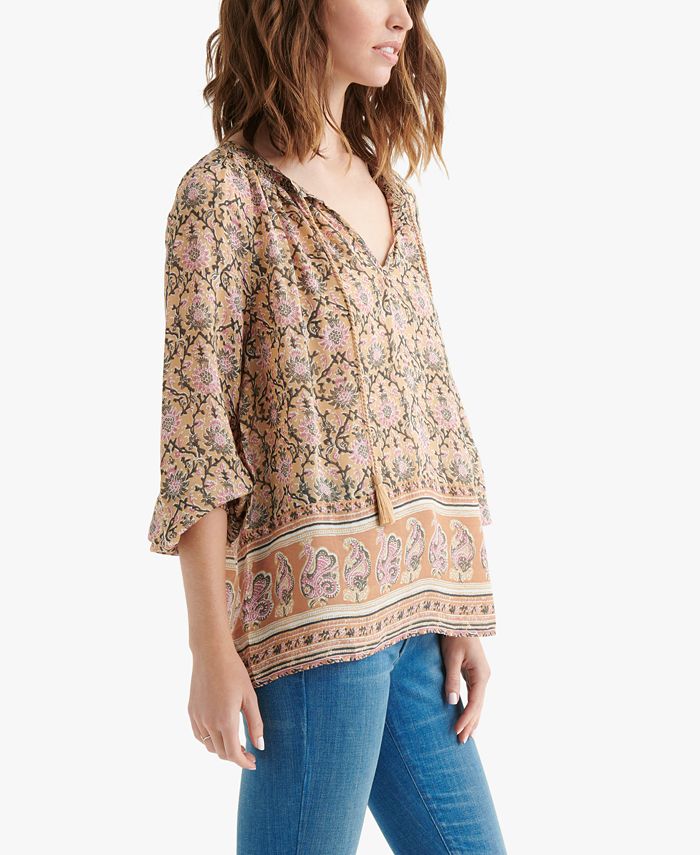 Lucky Brand Printed Peasant Top - Macy's