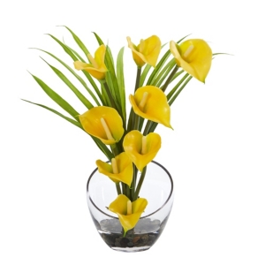 NEARLY NATURAL 15.5" CALLA LILY AND GRASS ARTIFICIAL ARRANGEMENT IN VASE 