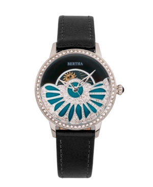 image of Bertha Quartz Adaline Black Genuine Leather Watch, 37mm