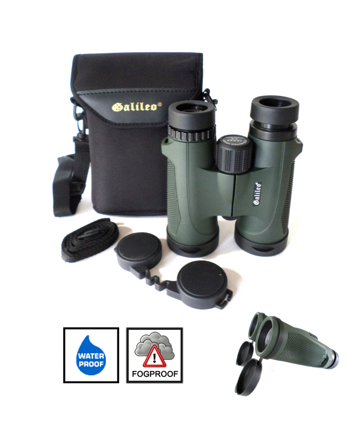 Cosmo Brands Galileo 12 Power Nitrogen Purged Fog And Waterproof Binoculars + 42mm Bak4 Prisms In Olive