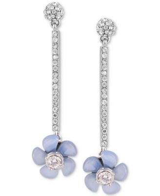 GUESS - Silver-Tone Crystal & Resin Flower Linear Drop Earrings