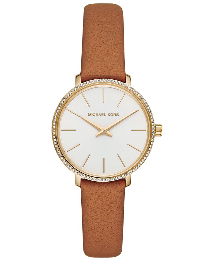 Michael Kors Women's Mini Pyper Luggage Leather Strap Watch 32mm Macy's