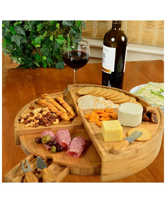 Picnic At Ascot Vienna Transforming Multilevel Bamboo Cheese Board Set