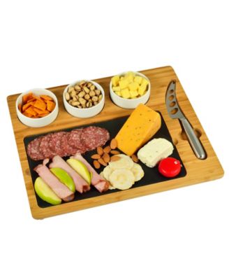Deluxe Bamboo, Slate Cheese Board, 3 Bowls, Multifunction Knife