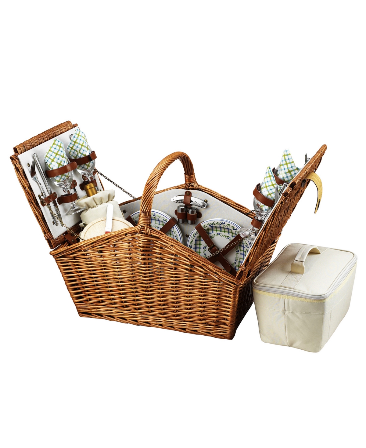 Huntsman English-Style Willow Picnic Basket with Service for 4 - Turquoise