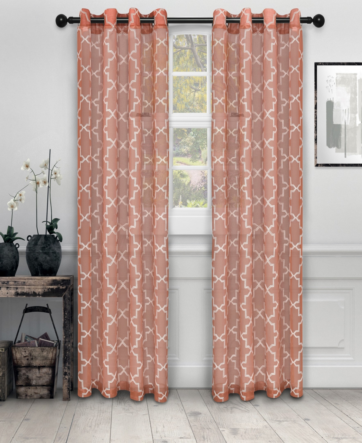 Quatrefoil Modern Geometric Window Curtain Panel Set with Grommet Header, 52X84 - Rust